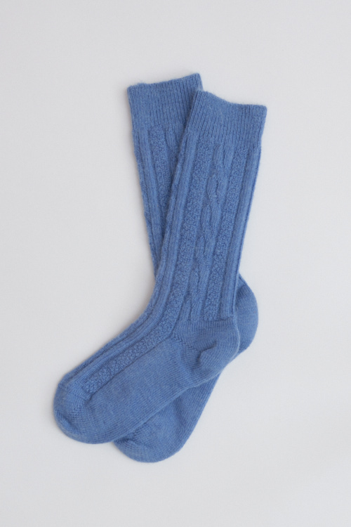 chaussette laine bleu torsade