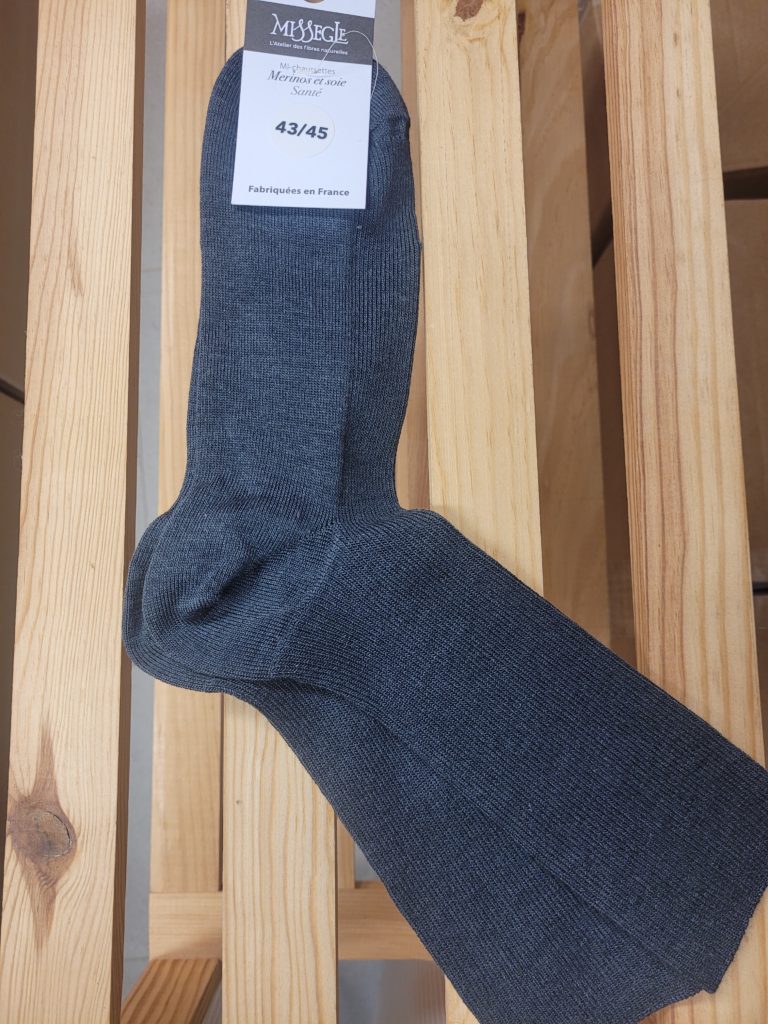 chaussette laine soie douce ne serre pas gris acier